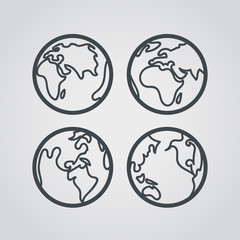 Earth web icons collection. Round lineart design pictograms