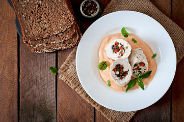 Chicken rolls stuffed with vegetables in the Greek style