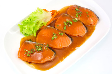 isolated slice of salmon