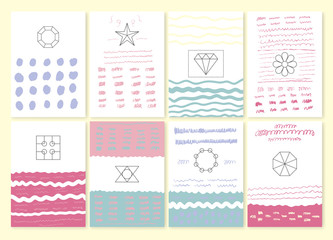 Collection of hand drawn party cards and invitations. Vector illustration.
