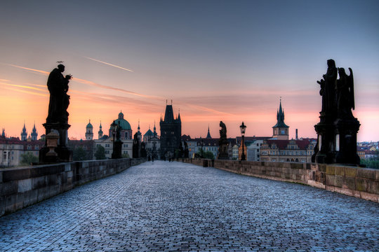 Charles bridge Prague at dawn