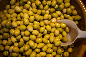 Fresh green olives sold at market