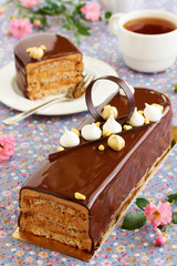 Meringue cake with hazelnut oil dakuazom and chocolate cream. Cake 