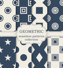 Vector illustration set of seamless geometric patterns.