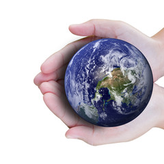 isolate the planet among human hands in concept Healthy oceans h