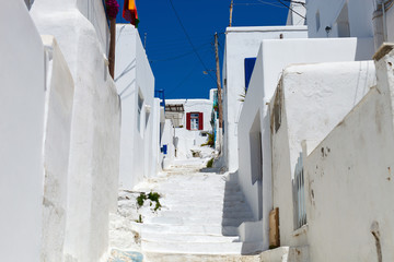 Traditional street of Mykonos island in Greece