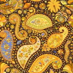 Vintage floral motif ethnic seamless background.