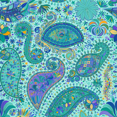 Vintage floral motif ethnic seamless background.