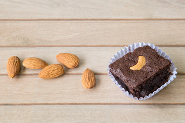 chocolate brownie and cashew cupcake, fresh homemade