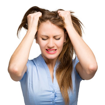 Woman Stressed Is Going Crazy Pulling Her Hair In Frustration