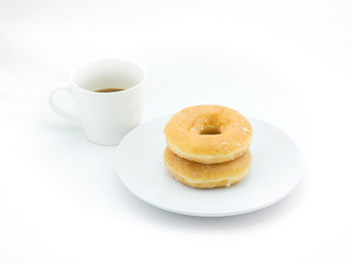 Donut isolated  and cup of coffee on white background