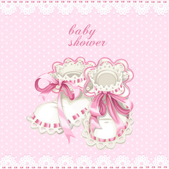 Pink booties for newborn baby shower card