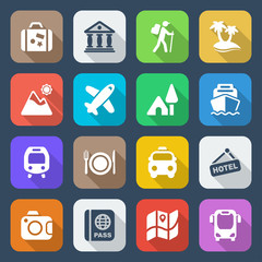 flat vacations and holidays icons