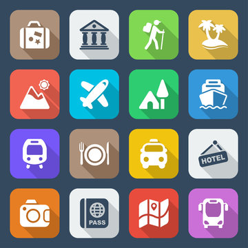 flat vacations and holidays icons