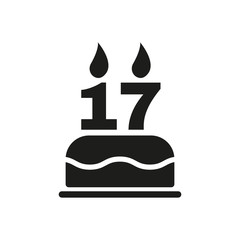 The birthday cake with candles in the form of number 17 icon. Birthday symbol. Flat