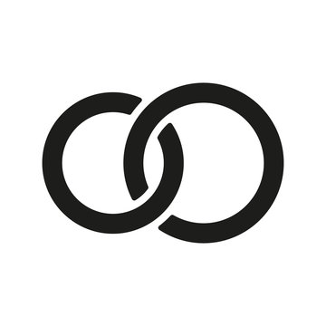 The United wedding ring icon. Marriage and glans symbol. Flat