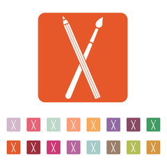 Fototapeta premium The crossing pencil with a brush icon. Painting and drawing symbol. Flat
