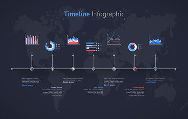 Timeline vector infographic. World map
