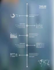 Timeline infographic with unfocused background and icons set. World map