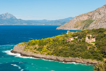 Fototapeta na wymiar The wild rocky coastline near Maratea, in Basilicata, a small region in southern Italy