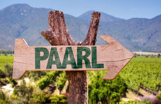 Paarl wooden sign with vineyard background