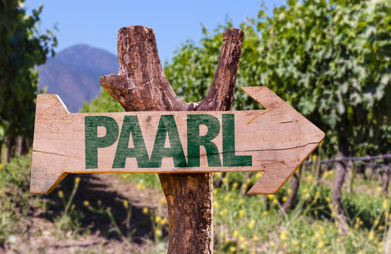 Paarl wooden sign with vineyard background