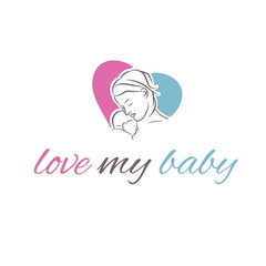 illustration icon mother and her baby in shape heart