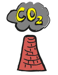 doodle  factory chimney and CO2 cloud