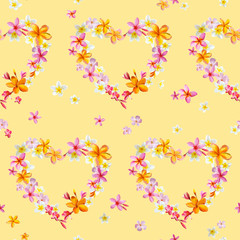 Tropical Hearts Flowers Background