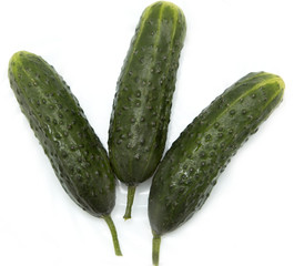 Fresh cucumbers on a white background
