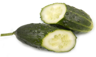 Fresh cucumbers on a white background