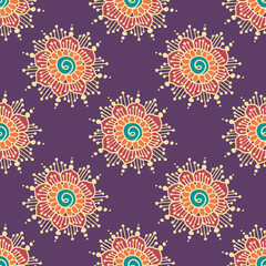Indian style seamless pattern with ethnic flowers.