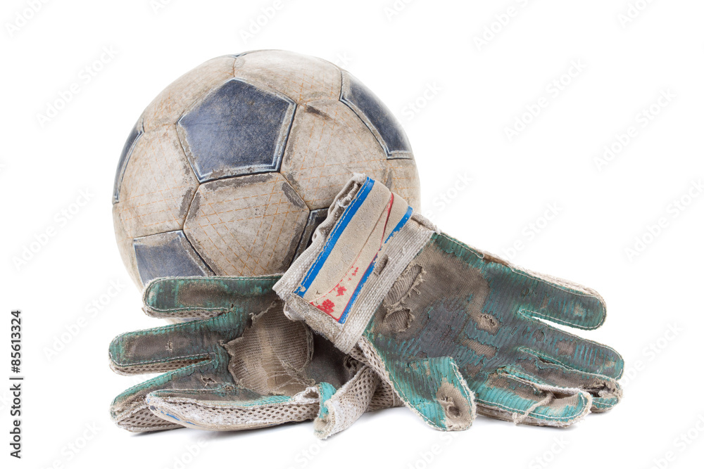 Wall mural Soccer goalkeeper's gloves and the ball