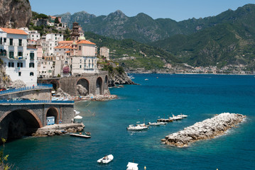 Fototapeta na wymiar View Atrani village from Amalfi peninsula Italy