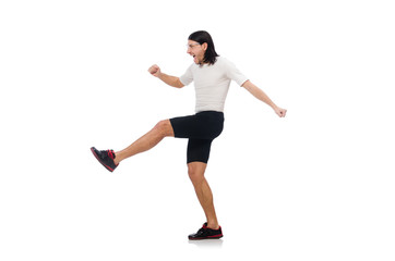 Man exercising isolated on white