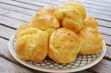 Plate of French gougeres cheese puff choux
