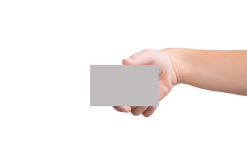 Obraz premium Female holding a blank business card