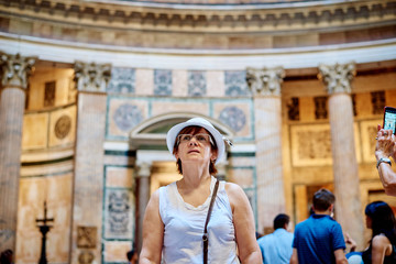 Tourist women in Pantheon in Rome, Italy