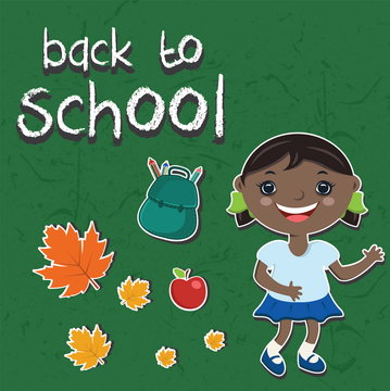 Vector illustration stickers back to school.With a child, backpa