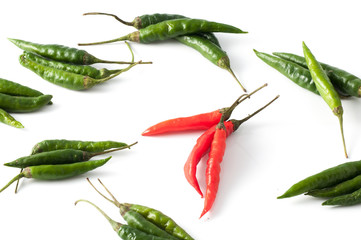 Red and green hot chili peppers