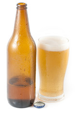 bottle of beer with glass