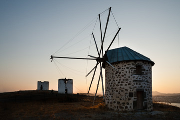 Fototapeta na wymiar Row of disused windmills.