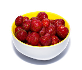 soup plate with strawberry a side view