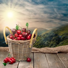Cherry, Basket, Fruit.