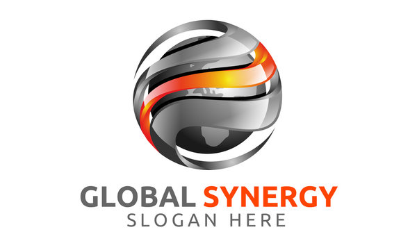 3d, global, globe, world, earth, synergy, silver,  orange, logo