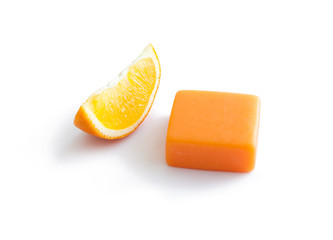 Orange soap.Isolated on white background