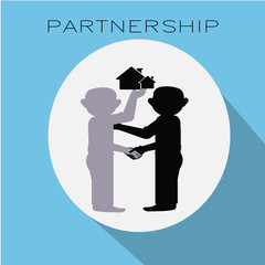 partnership and flat illustration over blue color background