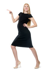 Fototapeta premium Pretty pregnant woman in black dress isolated on white