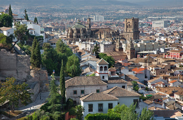 Fototapeta na wymiar Granada - The outlook over the town with the Cathedral