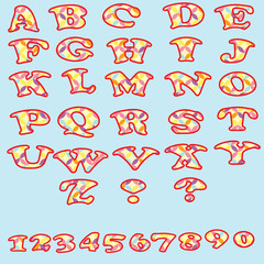 Set of colorful alphabet and numbers.